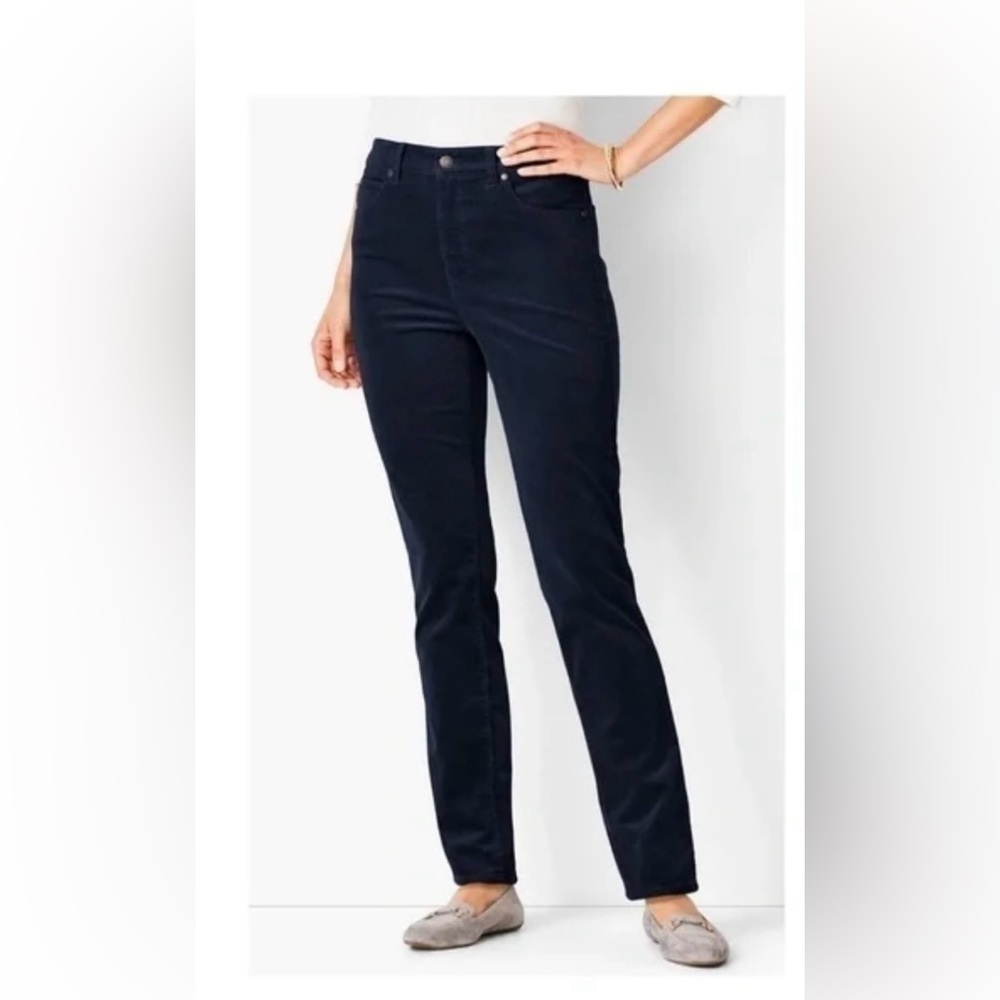 Talbots High Rise Straight Leg Corduroy Pants in Navy Blue - 2 Petite
